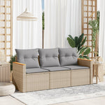 HKH 3 Pcs Conj. Sofás Jardim C/ Almofadões Vime Pe Mistura de S - Bege
