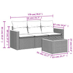 HKH 4 Pcs Conjunto de Sofás para Jardim C/ Almofadões Vime Pe - Preto