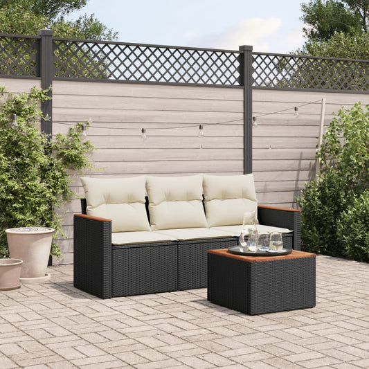 HKH 4 Pcs Conjunto de Sofás para Jardim C/ Almofadões Vime Pe - Preto