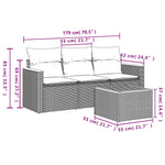 HKH 4 Pcs Conjunto Sofás de Jardim C/ Almofadões Vime Pe - Cinzento