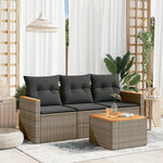 HKH 4 Pcs Conjunto Sofás de Jardim C/ Almofadões Vime Pe - Cinzento
