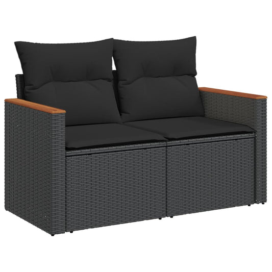 HKH 4 Pcs Conjunto de Sofás para Jardim C/ Almofadões Vime Pe - Preto
