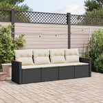 HKH 4 Pcs Conjunto de Sofás para Jardim C/ Almofadões Vime Pe - Preto