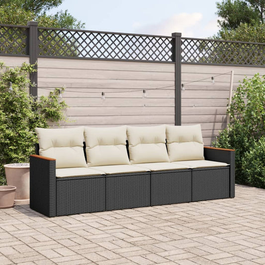 HKH 4 Pcs Conjunto de Sofás para Jardim C/ Almofadões Vime Pe - Preto
