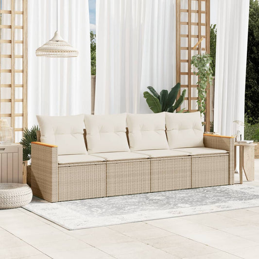 HKH 4 Pcs Conjunto de Sofás para Jardim C/ Almofadões Vime Pe - Bege