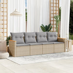 HKH 4 Pcs Conj. Sofás Jardim C/ Almofadões Vime Pe Misturado - Bege