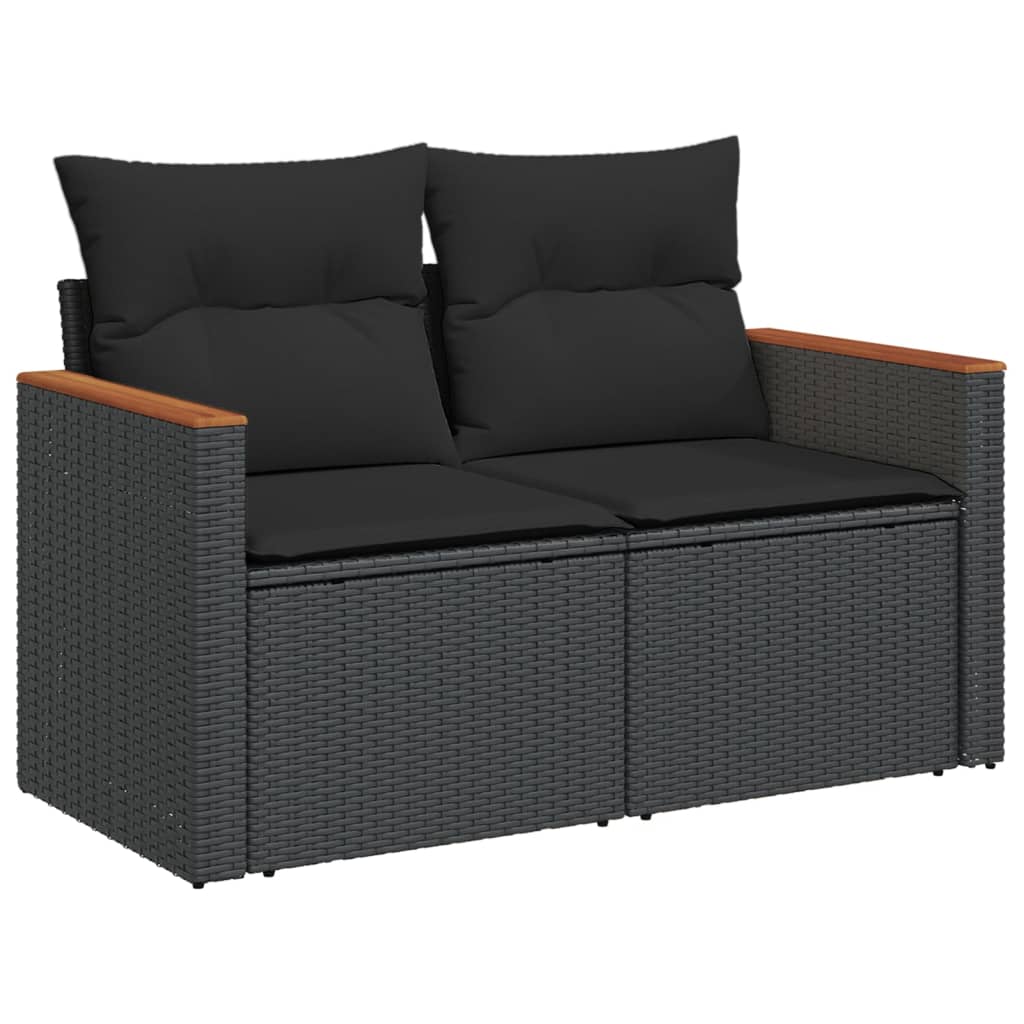 HKH 5 Pcs Conjunto Sofás de Jardim com Almofadões Vime Pe - Preto