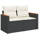 HKH 5 Pcs Conjunto Sofás de Jardim com Almofadões Vime Pe - Preto