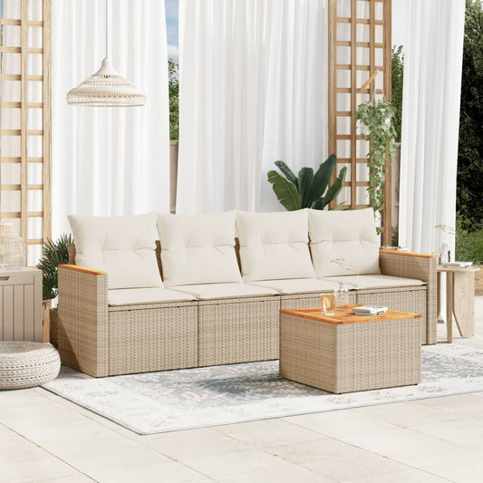 HKH 5 Pcs Conjunto de Sofás P/ Jardim com Almofadões Vime Pe - Bege