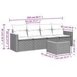 HKH 5 Pcs Conjunto Sofás de Jardim C/ Almofadões Vime Pe - Cinzento