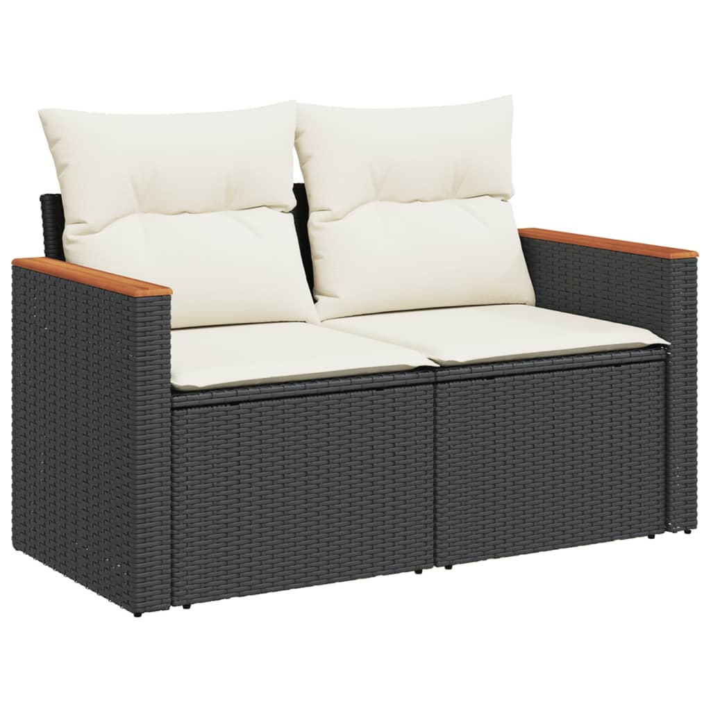 HKH 5 Pcs Conjunto Sofás de Jardim com Almofadões Vime Pe - Preto