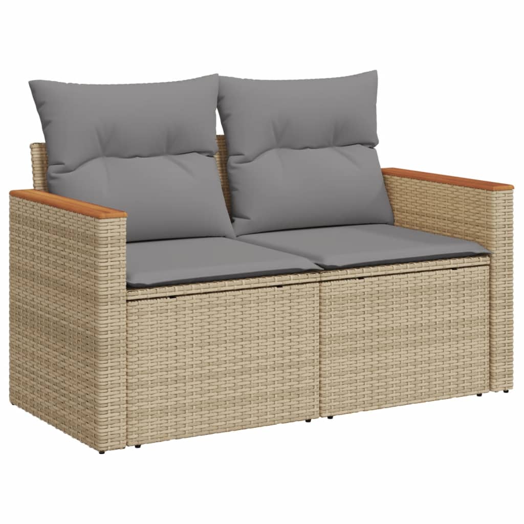 HKH 5 Pcs Conj. Sofás Jardim C/ Almofadões Vime Pe Misturado - Bege
