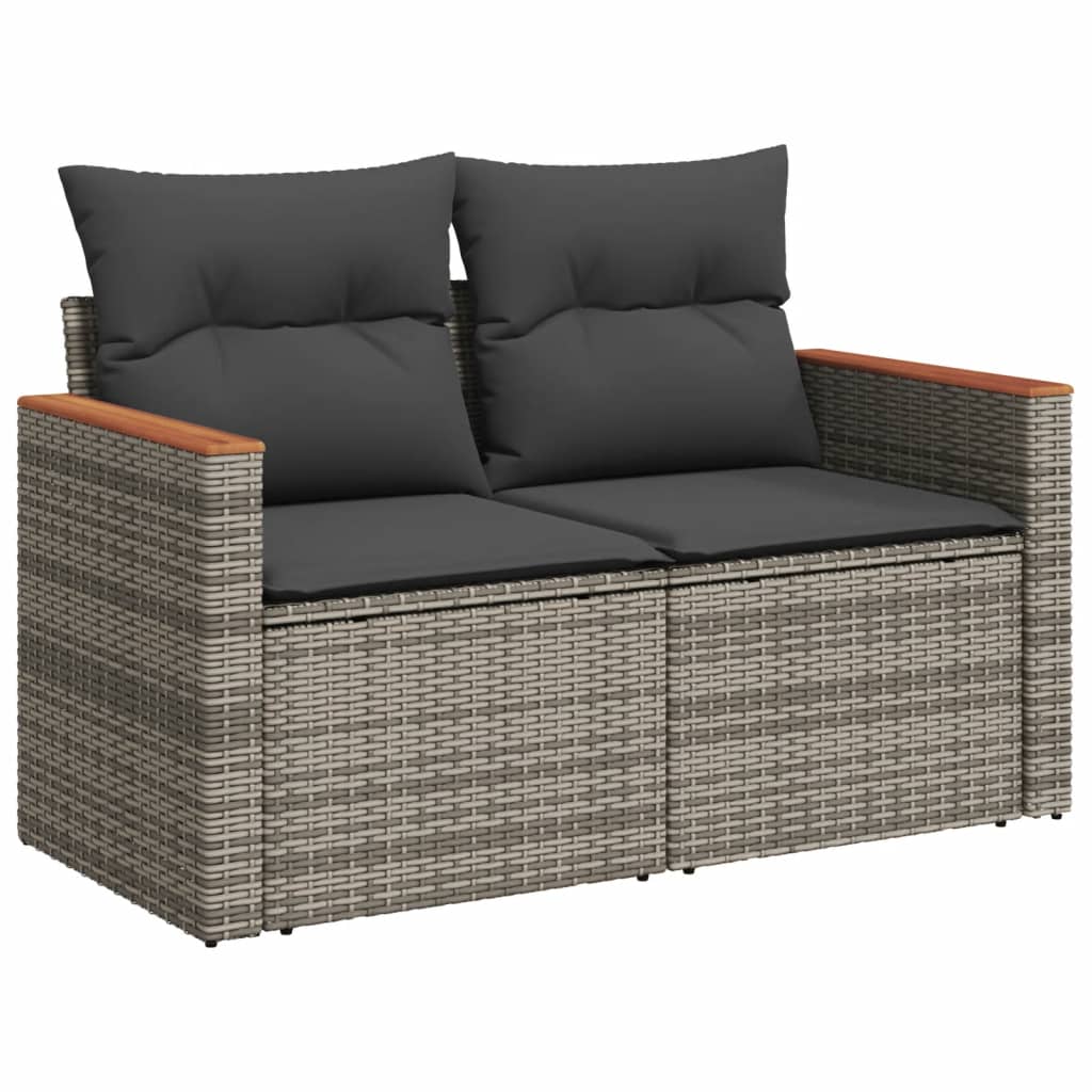 HKH 5 Pcs Conjunto Sofás de Jardim C/ Almofadões Vime Pe - Cinzento