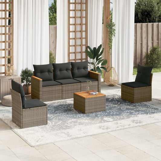HKH 6 Pcs Conjunto Sofás de Jardim com Almofadões Vime - Cinzento