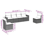 HKH 6 Pcs Conjunto Sofás de Jardim C/ Almofadões Vime Pe - Preto