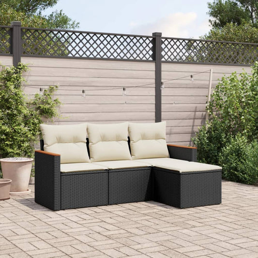 HKH 4 Pcs Conjunto de Sofás para Jardim C/ Almofadões Vime Pe - Preto