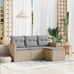 HKH 4 Pcs Conj. Sofás Jardim C/ Almofadões Vime Pe Misturado - Bege