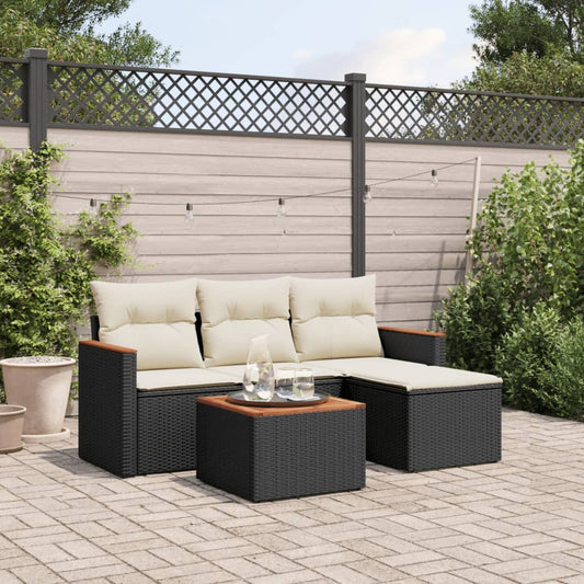 HKH 5 Pcs Conjunto Sofás de Jardim com Almofadões Vime Pe - Preto
