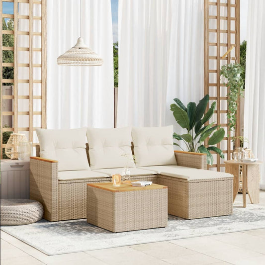 HKH 5 Pcs Conjunto de Sofás P/ Jardim com Almofadões Vime Pe - Bege