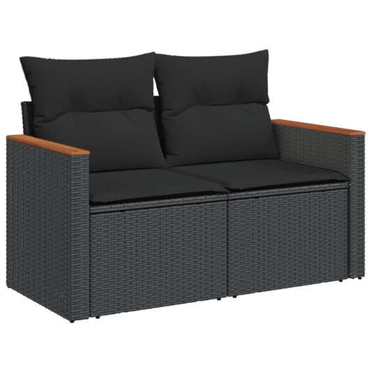 HKH 5 Pcs Conjunto Sofás de Jardim com Almofadões Vime Pe - Preto