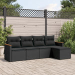 HKH 5 Pcs Conjunto Sofás de Jardim com Almofadões Vime Pe - Preto