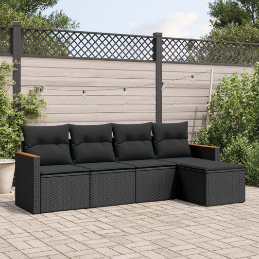 HKH 5 Pcs Conjunto Sofás de Jardim com Almofadões Vime Pe - Preto