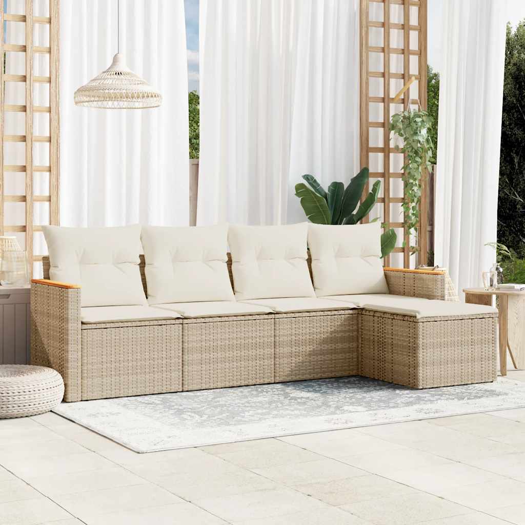 HKH 5 Pcs Conjunto de Sofás P/ Jardim com Almofadões Vime Pe - Bege