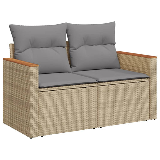 HKH 5 Pcs Conj. Sofás Jardim C/ Almofadões Vime Pe Misturado - Bege