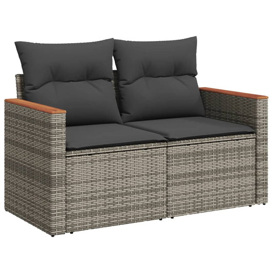 HKH 5 Pcs Conjunto Sofás de Jardim C/ Almofadões Vime Pe - Cinzento
