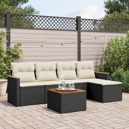 HKH 6 Pcs Conjunto Sofás de Jardim C/ Almofadões Vime Pe - Preto