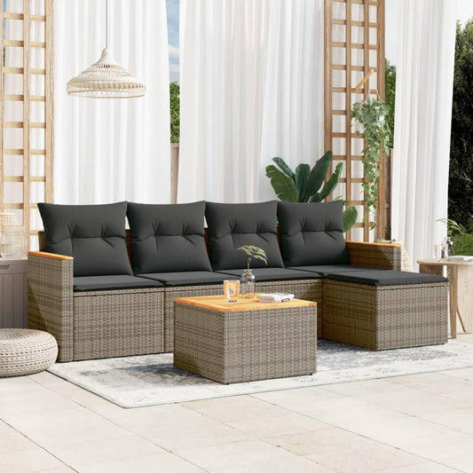 HKH 6 Pcs Conjunto Sofás de Jardim com Almofadões Vime - Cinzento