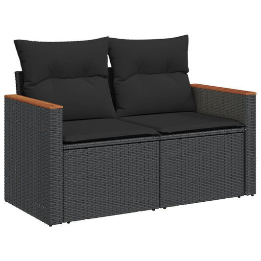 HKH 4 Pcs Conjunto de Sofás para Jardim C/ Almofadões Vime Pe - Preto