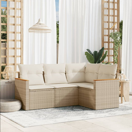HKH 4 Pcs Conjunto de Sofás para Jardim C/ Almofadões Vime Pe - Bege