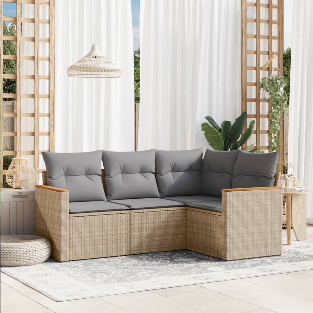 HKH 4 Piezas Conj. Sofás Jardín C/ Cojines Ratán PE Mixto - Beige