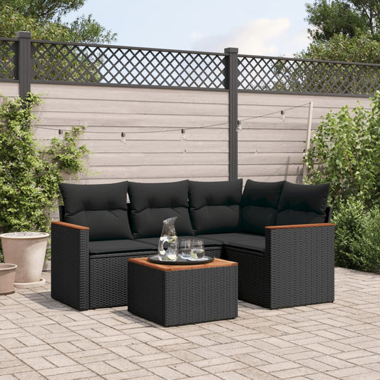 HKH 5 Pcs Conjunto Sofás de Jardim com Almofadões Vime Pe - Preto