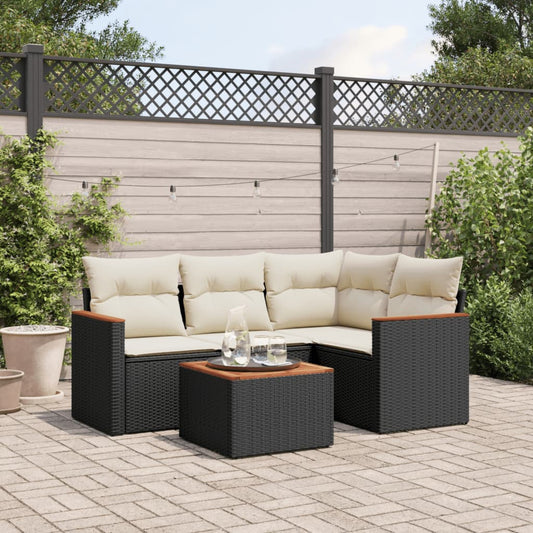 HKH 5 Pcs Conjunto Sofás de Jardim com Almofadões Vime Pe - Preto