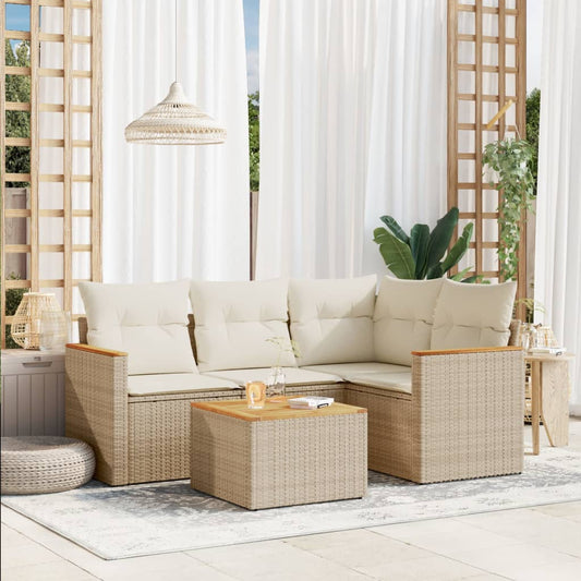 HKH 5 Pcs Conjunto de Sofás P/ Jardim com Almofadões Vime Pe - Bege