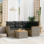 HKH 5 Pcs Conjunto Sofás de Jardim C/ Almofadões Vime Pe - Cinzento