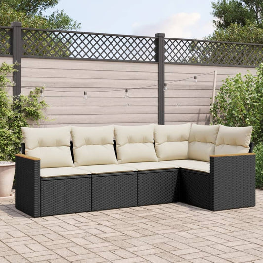 HKH 5 Pcs Conjunto Sofás de Jardim com Almofadões Vime Pe - Preto