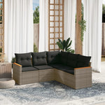 HKH 5 Pcs Conjunto Sofás de Jardim C/ Almofadões Vime Pe - Cinzento