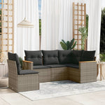 HKH 5 Pcs Conjunto Sofás de Jardim C/ Almofadões Vime Pe - Cinzento