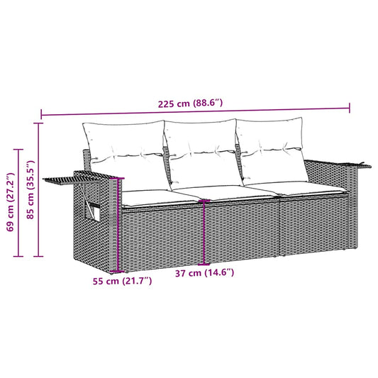 HKH 3 Pcs Conjunto Sofás de Jardim com Almofadões Vime Pe - Preto