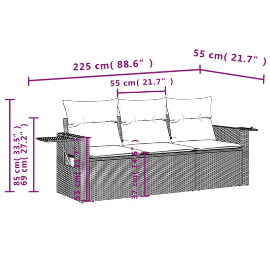 HKH 3 Pcs Conjunto de Sofás P/ Jardim com Almofadões Vime Pe - Bege