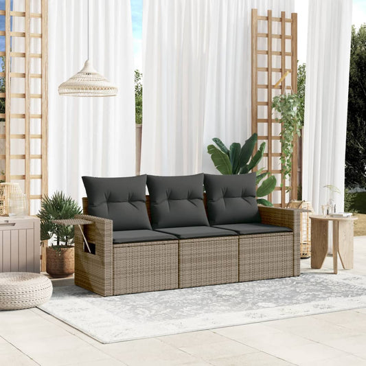 HKH 3 Pcs Conjunto Sofás de Jardim C/ Almofadões Vime Pe - Cinzento