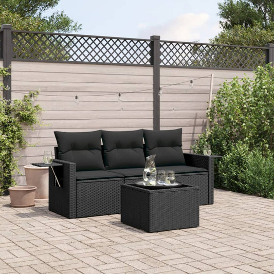 HKH 4 Pcs Conjunto de Sofás para Jardim C/ Almofadões Vime Pe - Preto
