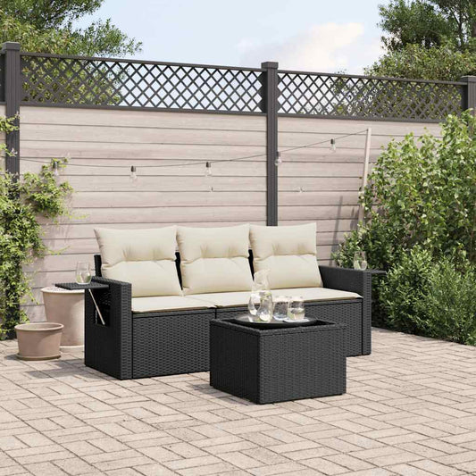 HKH 4 Pcs Conjunto de Sofás para Jardim C/ Almofadões Vime Pe - Preto