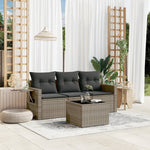 HKH 4 Pcs Conjunto Sofás de Jardim C/ Almofadões Vime Pe - Cinzento