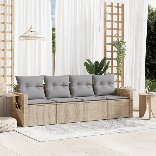 HKH 4 Pcs Conjunto de Sofás para Jardim C/ Almofadões Vime Pe - Bege