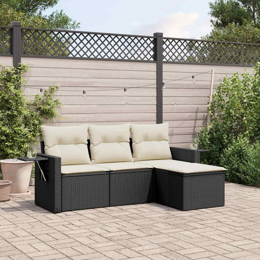 HKH 4 Pcs Conjunto de Sofás para Jardim C/ Almofadões Vime Pe - Preto