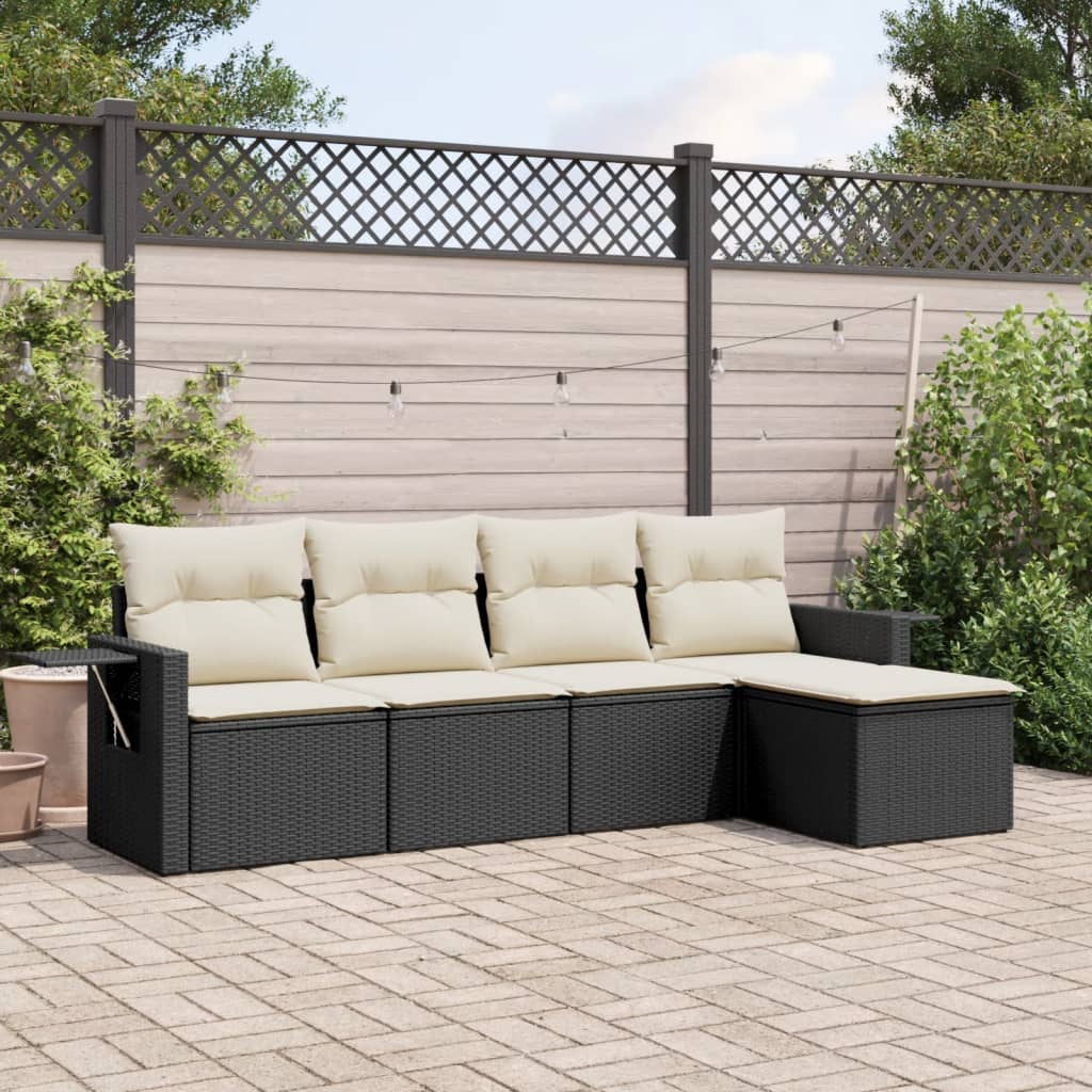 HKH 5 Pcs Conjunto Sofás de Jardim com Almofadões Vime Pe - Preto